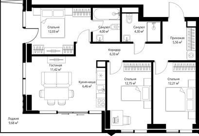 Квартира 84,7 м², 3-комнатная - изображение 2