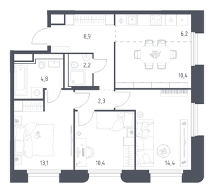 Квартира 71,3 м², 3-комнатная - изображение 1