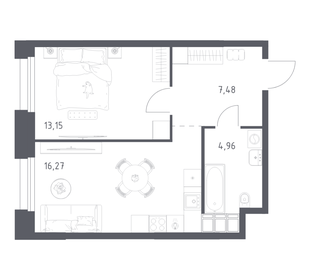 Квартира 41,9 м², 1-комнатные - изображение 1