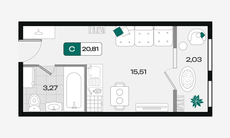 Квартира 20,8 м², студия - изображение 1