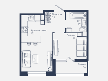 Квартира 31,6 м², 1-комнатная - изображение 1