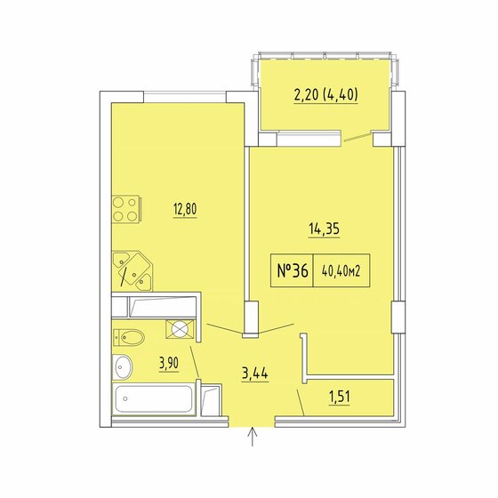 51,1 м², 1-комнатная квартира 6 336 400 ₽ - изображение 68