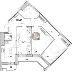 Квартира 111,5 м², 3-комнатная - изображение 1