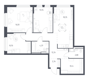 Квартира 87,4 м², 3-комнатная - изображение 1