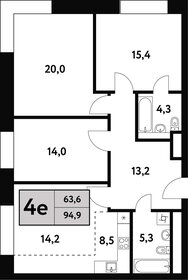 Квартира 94,9 м², 4-комнатная - изображение 1
