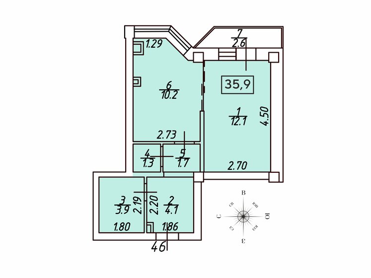 45 м², 1-комнатная квартира 6 550 000 ₽ - изображение 78