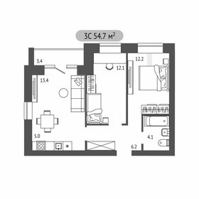 Квартира 54,8 м², 3-комнатная - изображение 1