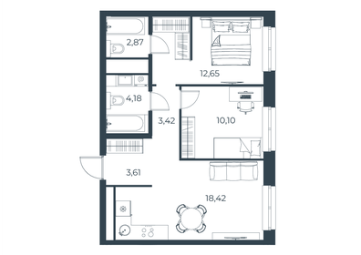 Квартира 55,3 м², 2-комнатная - изображение 1
