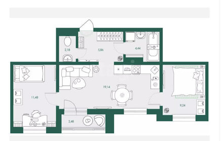 Квартира 53,7 м², 2-комнатная - изображение 1