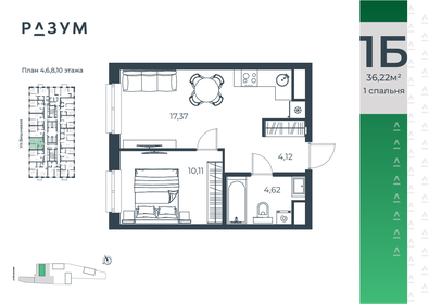 Квартира 36,2 м², 1-комнатная - изображение 2