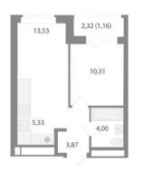 Квартира 39 м², 1-комнатная - изображение 1
