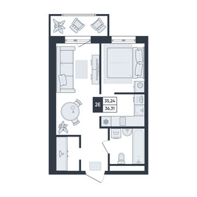 Квартира 36,3 м², 2-комнатная - изображение 1