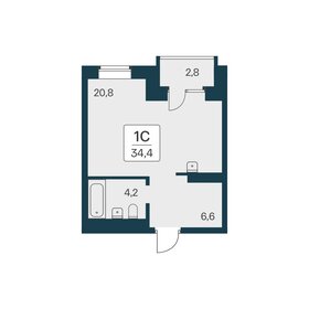 Квартира 34,4 м², студия - изображение 1