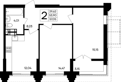 Квартира 57,1 м², 2-комнатная - изображение 1