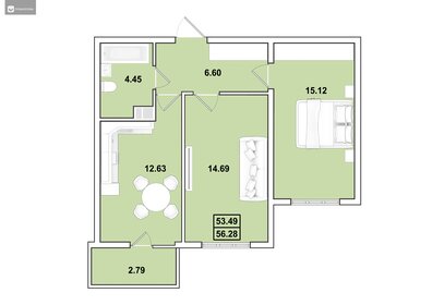 Квартира 56,3 м², 2-комнатная - изображение 1