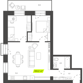 Квартира 69,2 м², 3-комнатная - изображение 1