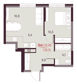 Квартира 39,1 м², 2-комнатная - изображение 1