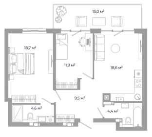Квартира 80,7 м², 2-комнатная - изображение 1