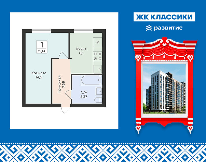 30,5 м², 1-комнатная квартира 4 600 000 ₽ - изображение 51