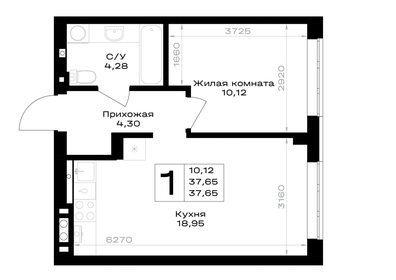 Квартира 37,7 м², 1-комнатная - изображение 1