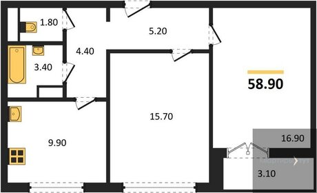 Квартира 58,5 м², 2-комнатная - изображение 1