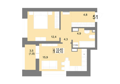 Квартира 44,1 м², 1-комнатная - изображение 1