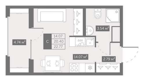 Квартира 22,8 м², студия - изображение 1