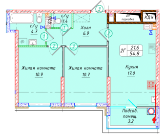 Квартира 54,8 м², студия - изображение 1