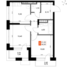 Квартира 46,6 м², 2-комнатная - изображение 2