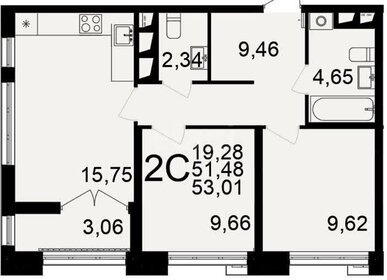 Квартира 53 м², 2-комнатная - изображение 1