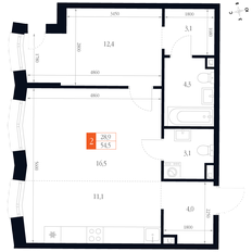 Квартира 54,5 м², 2-комнатная - изображение 2