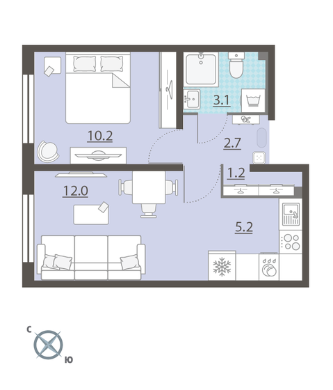 43,9 м², 1-комнатная квартира 5 533 962 ₽ - изображение 22