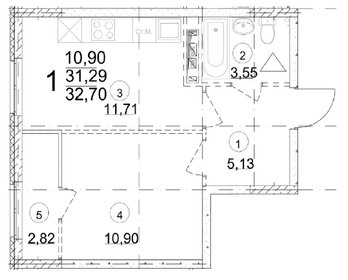 Квартира 32,7 м², 1-комнатная - изображение 1
