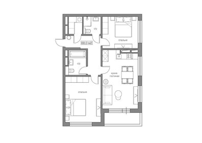 Квартира 68,4 м², 2-комнатная - изображение 1