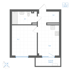 Квартира 40,5 м², 1-комнатная - изображение 1