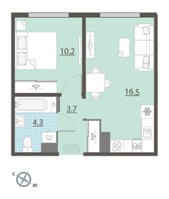 Квартира 34,7 м², 1-комнатная - изображение 2