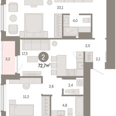 Квартира 72,7 м², 2-комнатная - изображение 2
