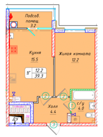 Квартира 39,3 м², 1-комнатная - изображение 1