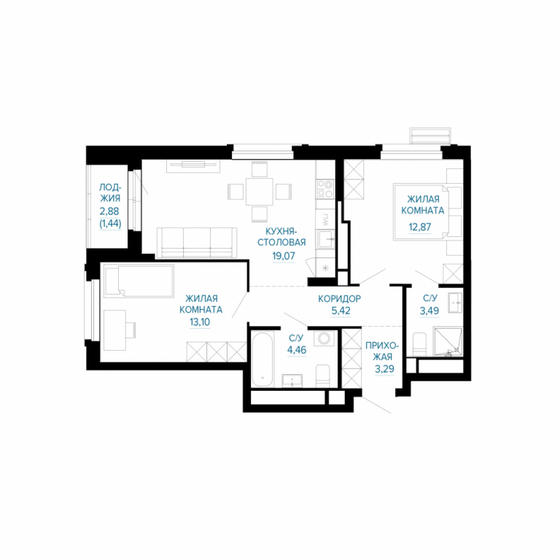 55,3 м², 2-комнатная квартира 9 841 000 ₽ - изображение 23