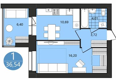 Квартира 36,5 м², 1-комнатная - изображение 3