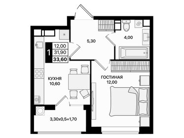Квартира 33,6 м², 1-комнатная - изображение 1