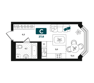 Квартира 27,8 м², студия - изображение 1