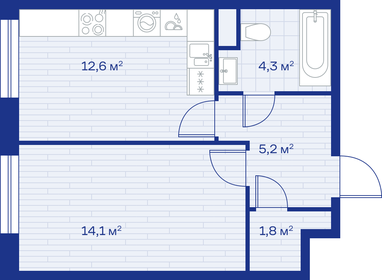 Квартира 38 м², 1-комнатная - изображение 1