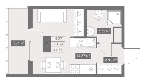 Квартира 22,8 м², студия - изображение 1