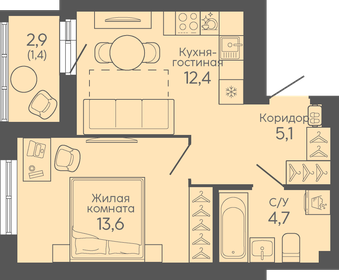 Квартира 37,2 м², 1-комнатная - изображение 1