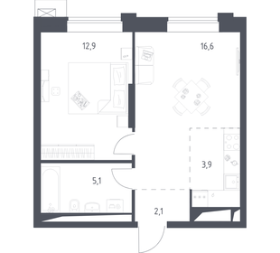Квартира 40,6 м², 1-комнатная - изображение 1
