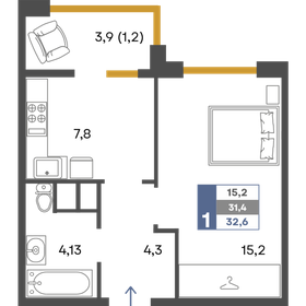Квартира 32,6 м², 1-комнатная - изображение 1