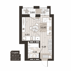 Квартира 26,2 м², 1-комнатная - изображение 1