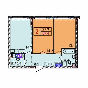 Квартира 57,4 м², 2-комнатная - изображение 1