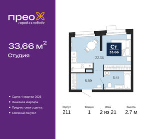 Квартира 33,7 м², студия - изображение 1